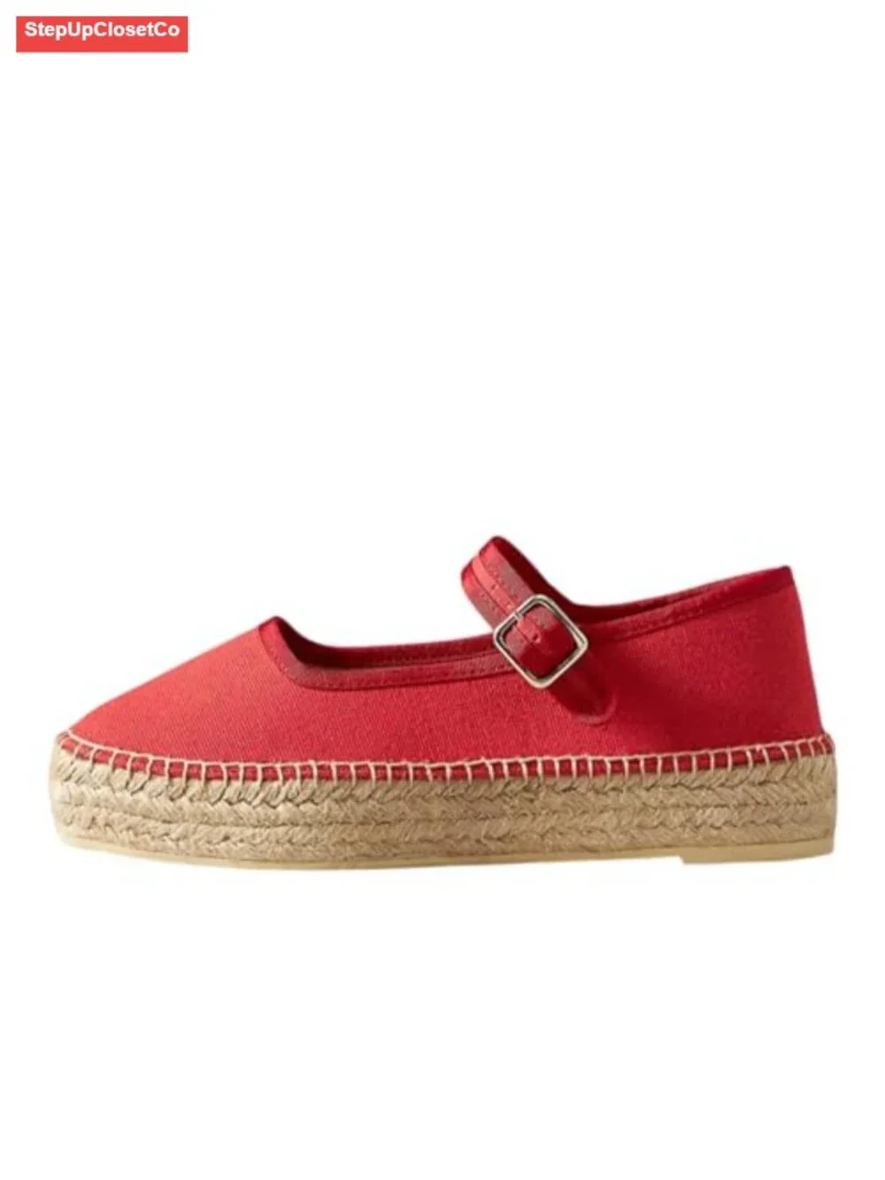 Canvas Mary Jane Espadrilles Flats with Buckle Closure